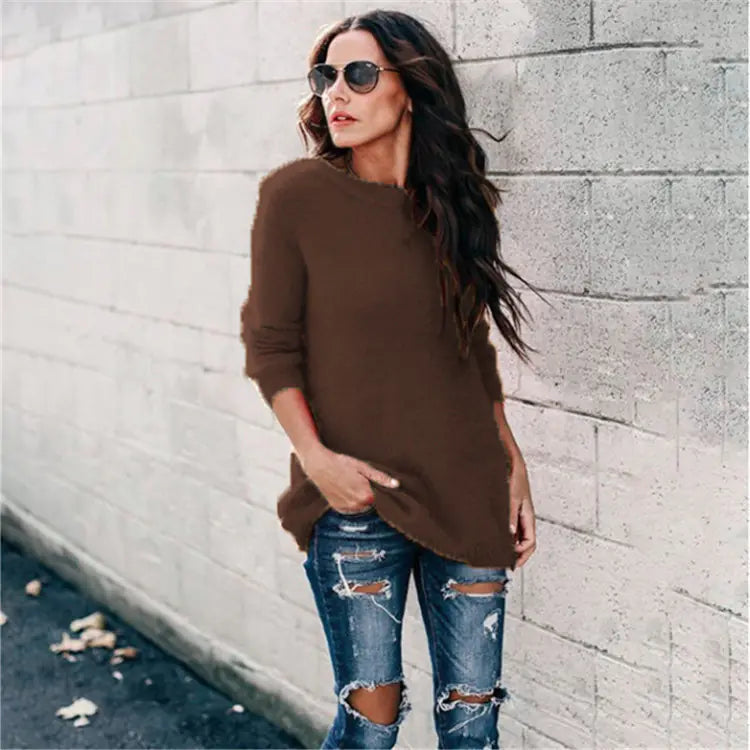 2019 Fall Women's Knit Sweater with Patchwork Design