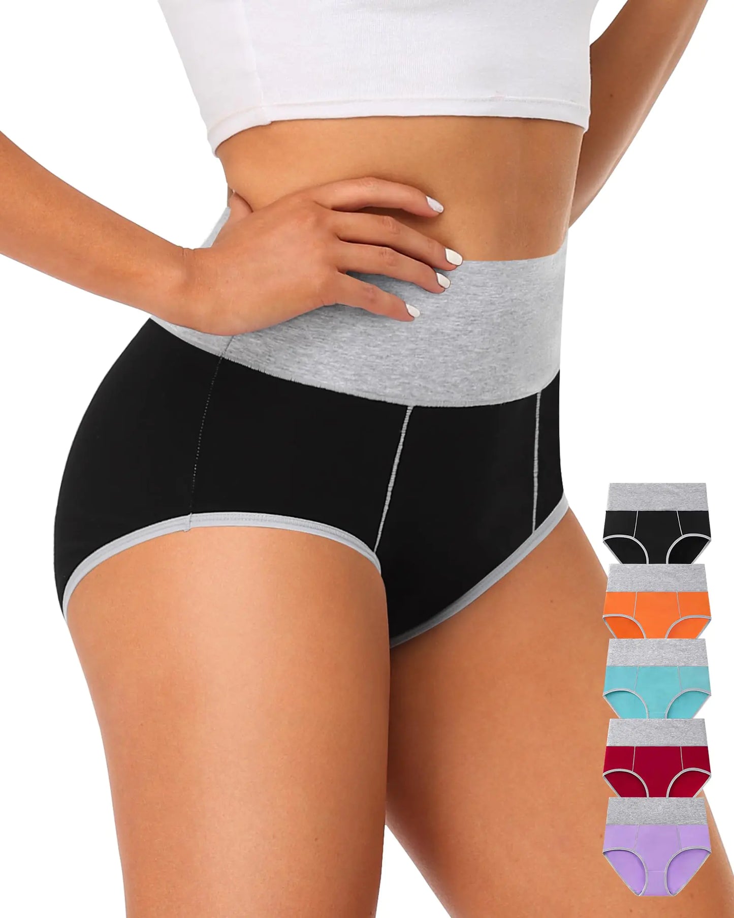 Annenmy High Waisted Full Coverage Briefs Womens Cotton Underwear Soft Stretch Postpartum Panties Tummy Control Briefs 5 Pack M Multicolor