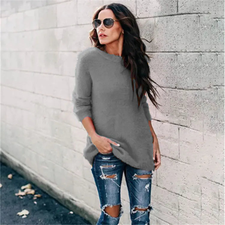 2019 Fall Women's Knit Sweater with Patchwork Design