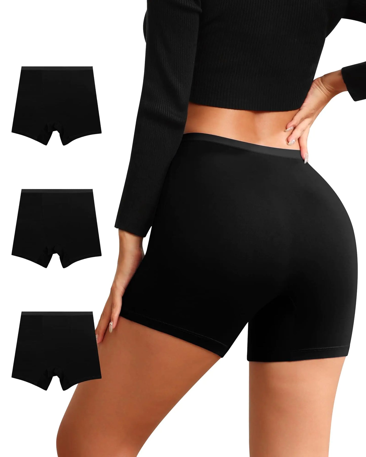 ASIMOON Womens Boxer Briefs Underwear High Waisted Boy Shorts Plus Size Ful Coverage Soft Panties Ladies Pack M