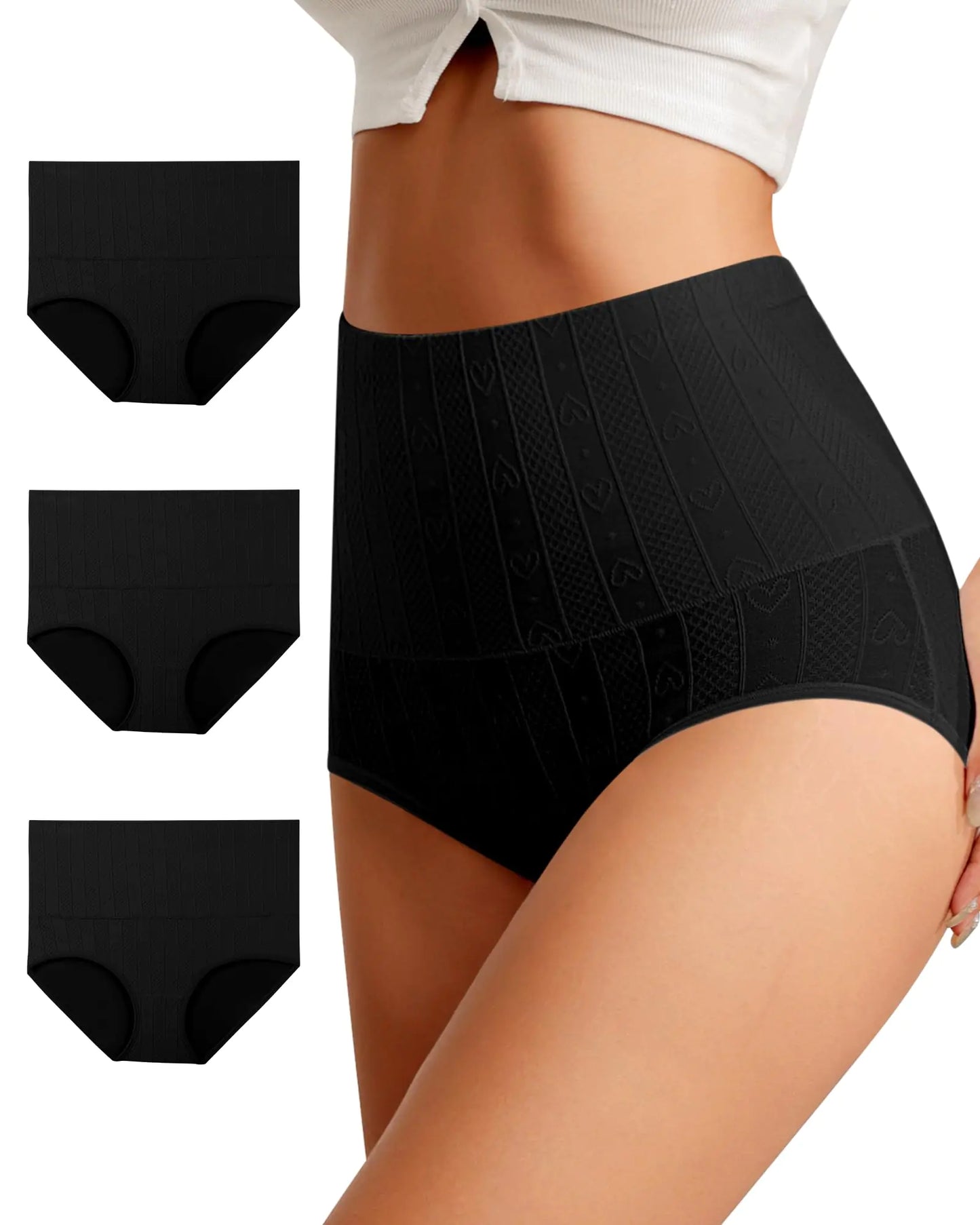 ASIMOON Tummy Control Underwear Womens High Waisted Cotton Panties Breathable Full Coverage Ladies Threaded Briefs Plus Size