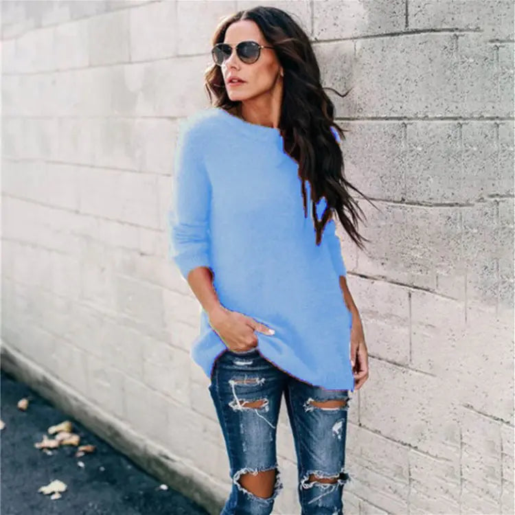 2019 Fall Women's Knit Sweater with Patchwork Design