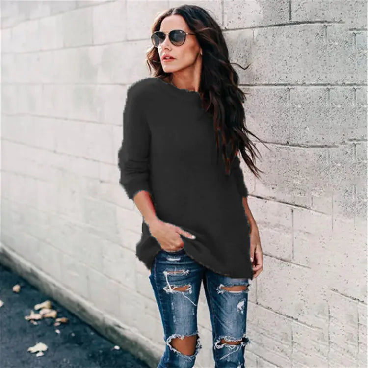 2019 Fall Women's Knit Sweater with Patchwork Design